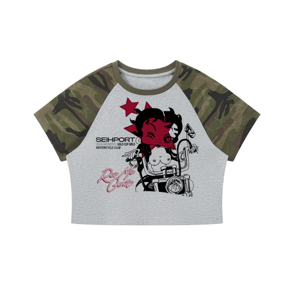 Gold Cup Girls Motorcycle Club Cropped Tee